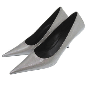 新品同様 バレンシアガ ポインテッドトゥ メタリックパンプス 572879 WBB20 8100 レザー シルバー 0615【中古】BALENCIAGA