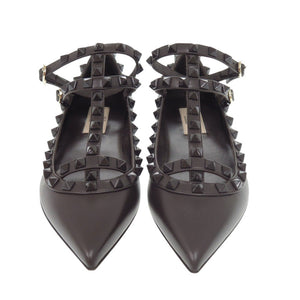 未使用 ヴァレンティノ ガラヴァーニ ロックスタッズ ポインテッドトゥ 2W0S0376 22.5cm レザー ブラウン パンプス 0618【中古】Valentino Garavani