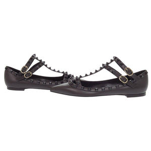 未使用 ヴァレンティノ ガラヴァーニ ロックスタッズ ポインテッドトゥ 2W0S0376 22.5cm レザー ブラウン パンプス 0618【中古】Valentino Garavani