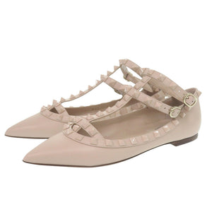 未使用 ヴァレンティノ ガラヴァーニ ロックスタッズ ポインテッドトゥ 2W0S376 22.5cm レザー パウダー ベージュ パンプス 0619【中古】Valentino Garavani