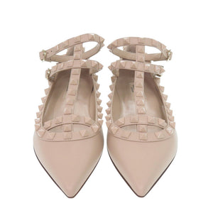 未使用 ヴァレンティノ ガラヴァーニ ロックスタッズ ポインテッドトゥ 2W0S376 22.5cm レザー パウダー ベージュ パンプス 0619【中古】Valentino Garavani