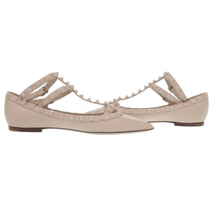 未使用 ヴァレンティノ ガラヴァーニ ロックスタッズ ポインテッドトゥ 2W0S376 22.5cm レザー パウダー ベージュ パンプス 0619【中古】Valentino Garavani