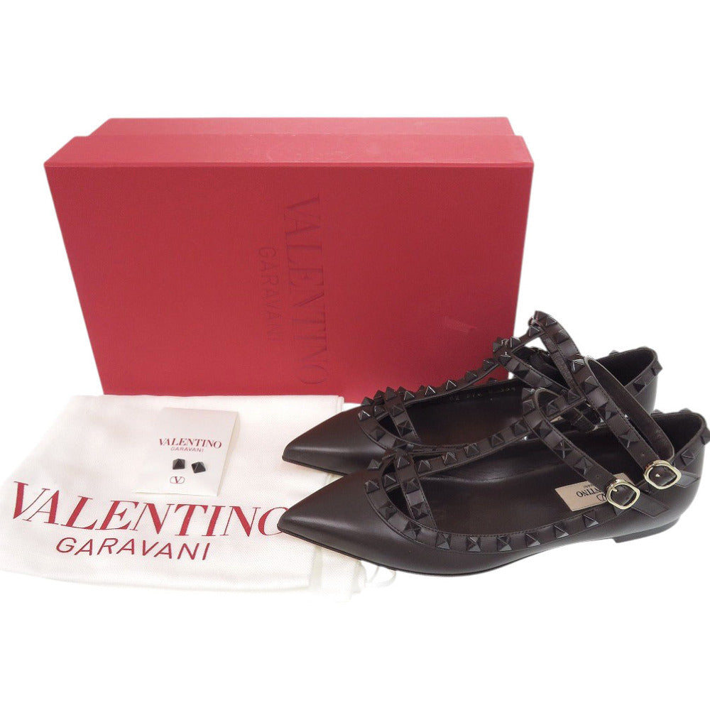 未使用 ヴァレンティノ ガラヴァーニ ロックスタッズ ポインテッドトゥ 22cm レザー ブラウン パンプス 0620【中古】Valentino Garavani