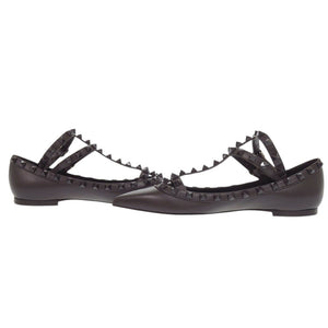 未使用 ヴァレンティノ ガラヴァーニ ロックスタッズ ポインテッドトゥ 22cm レザー ブラウン パンプス 0620【中古】Valentino Garavani