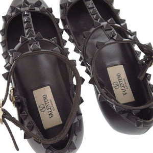 未使用 ヴァレンティノ ガラヴァーニ ロックスタッズ ポインテッドトゥ 22cm レザー ブラウン パンプス 0620【中古】Valentino Garavani