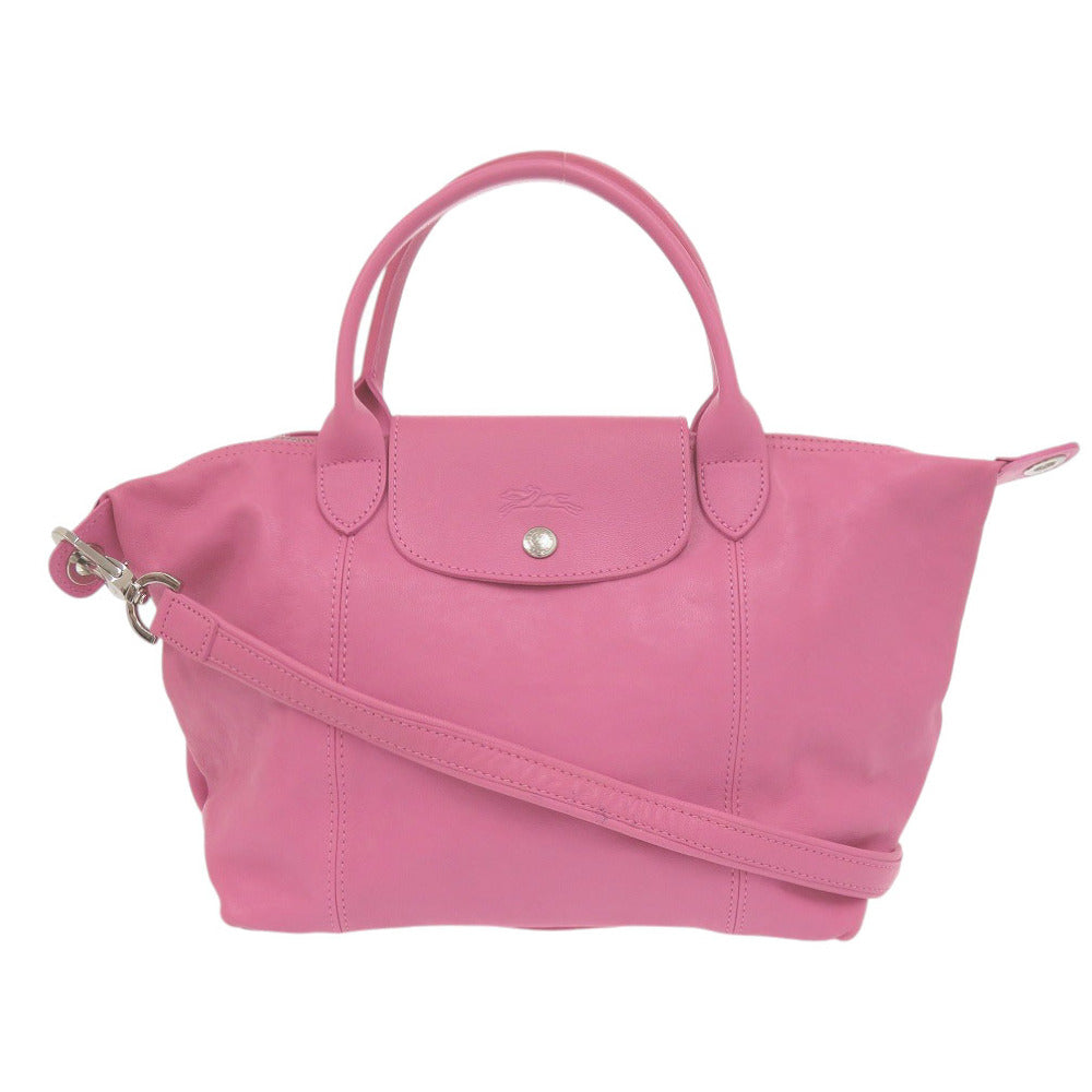 美品 ロンシャン 2WAY 折り畳み ル プリアージュ キュイール メティスレザー ピンク ハンドバッグ 0682【中古】Longchamp