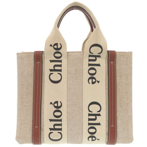 美品 クロエ ウッディ スモール トートバッグ CHC21US385E6690U レザー/コットン ベージュ ハンドバッグ 0687【中古】Chloe