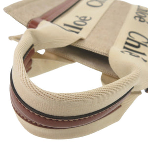 美品 クロエ ウッディ スモール トートバッグ CHC21US385E6690U レザー/コットン ベージュ ハンドバッグ 0687【中古】Chloe