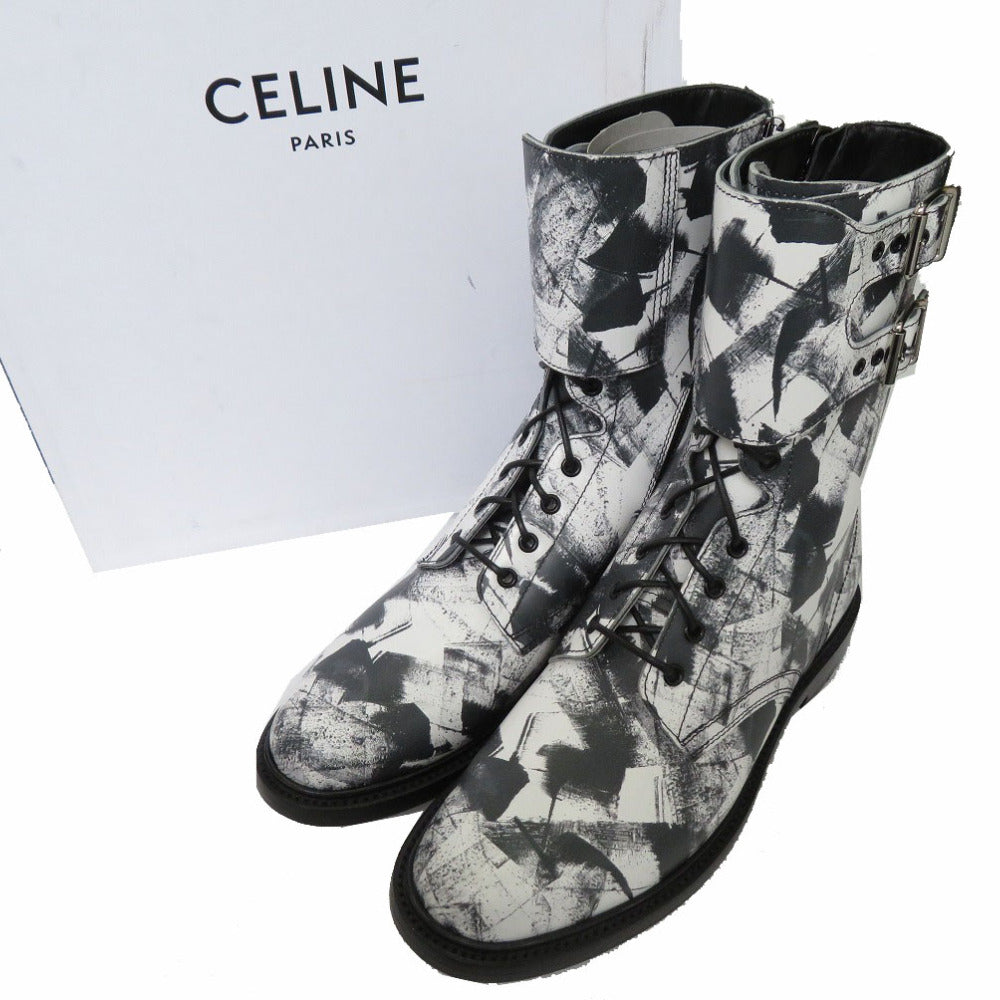 未使用品 セリーヌ Ranger Boot レンジャー ブーツ バックル付き コンバットブーツ レザー ホワイト 0765【中古】CELINE