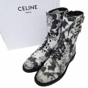 未使用品 セリーヌ Ranger Boot レンジャー ブーツ バックル付き コンバットブーツ レザー ホワイト 0765【中古】CELINE