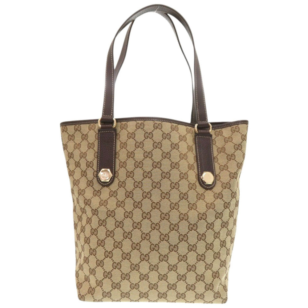 美品 グッチ 153009 GGキャンバス レザー ブラウン トートバッグ 0791【中古】GUCCI