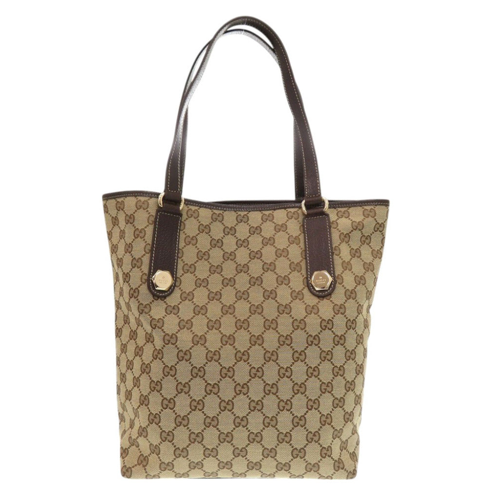 美品 グッチ 153009 GGキャンバス レザー ブラウン トートバッグ 0791【中古】GUCCI