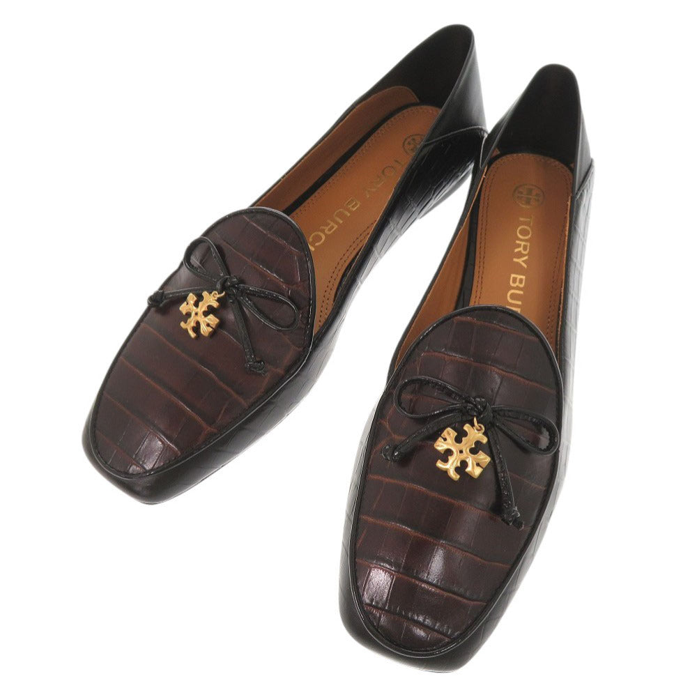 未使用品 トリーバーチ トリーチャーム サイズ7M 型押しレザー ブラック ブラウン フラットシューズ パンプス 0793【中古】Tory Burch