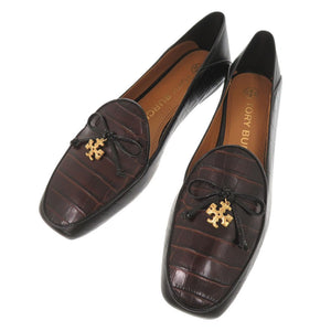 未使用品 トリーバーチ トリーチャーム サイズ7M 型押しレザー ブラック ブラウン フラットシューズ パンプス 0793【中古】Tory Burch