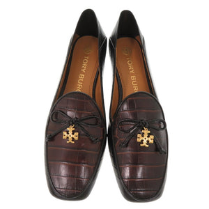 未使用品 トリーバーチ トリーチャーム サイズ7M 型押しレザー ブラック ブラウン フラットシューズ パンプス 0793【中古】Tory Burch