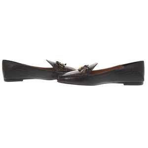 未使用品 トリーバーチ トリーチャーム サイズ7M 型押しレザー ブラック ブラウン フラットシューズ パンプス 0793【中古】Tory Burch