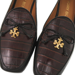 未使用品 トリーバーチ トリーチャーム サイズ7M 型押しレザー ブラック ブラウン フラットシューズ パンプス 0793【中古】Tory Burch