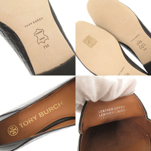 未使用品 トリーバーチ トリーチャーム サイズ7M 型押しレザー ブラック ブラウン フラットシューズ パンプス 0793【中古】Tory Burch