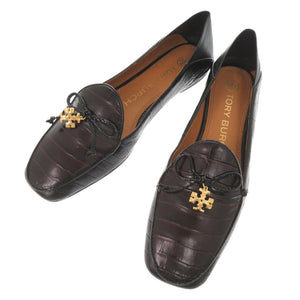 未使用品 トリーバーチ トリーチャーム サイズ6 1/2M 型押しレザー ブラック ブラウン フラットシューズ パンプス 0793【中古】Tory Burch