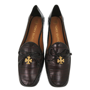 未使用品 トリーバーチ トリーチャーム サイズ6 1/2M 型押しレザー ブラック ブラウン フラットシューズ パンプス 0793【中古】Tory Burch