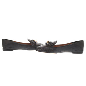 未使用品 トリーバーチ トリーチャーム サイズ6 1/2M 型押しレザー ブラック ブラウン フラットシューズ パンプス 0793【中古】Tory Burch