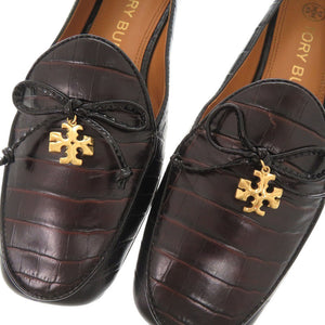 未使用品 トリーバーチ トリーチャーム サイズ6 1/2M 型押しレザー ブラック ブラウン フラットシューズ パンプス 0793【中古】Tory Burch