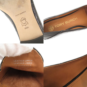 未使用品 トリーバーチ トリーチャーム サイズ6 1/2M 型押しレザー ブラック ブラウン フラットシューズ パンプス 0793【中古】Tory Burch