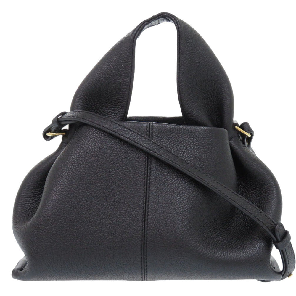 新品同様 ポレーヌ 2WAY カーフレザー ブラック ハンドバッグ 黒 0818【中古】POLENE