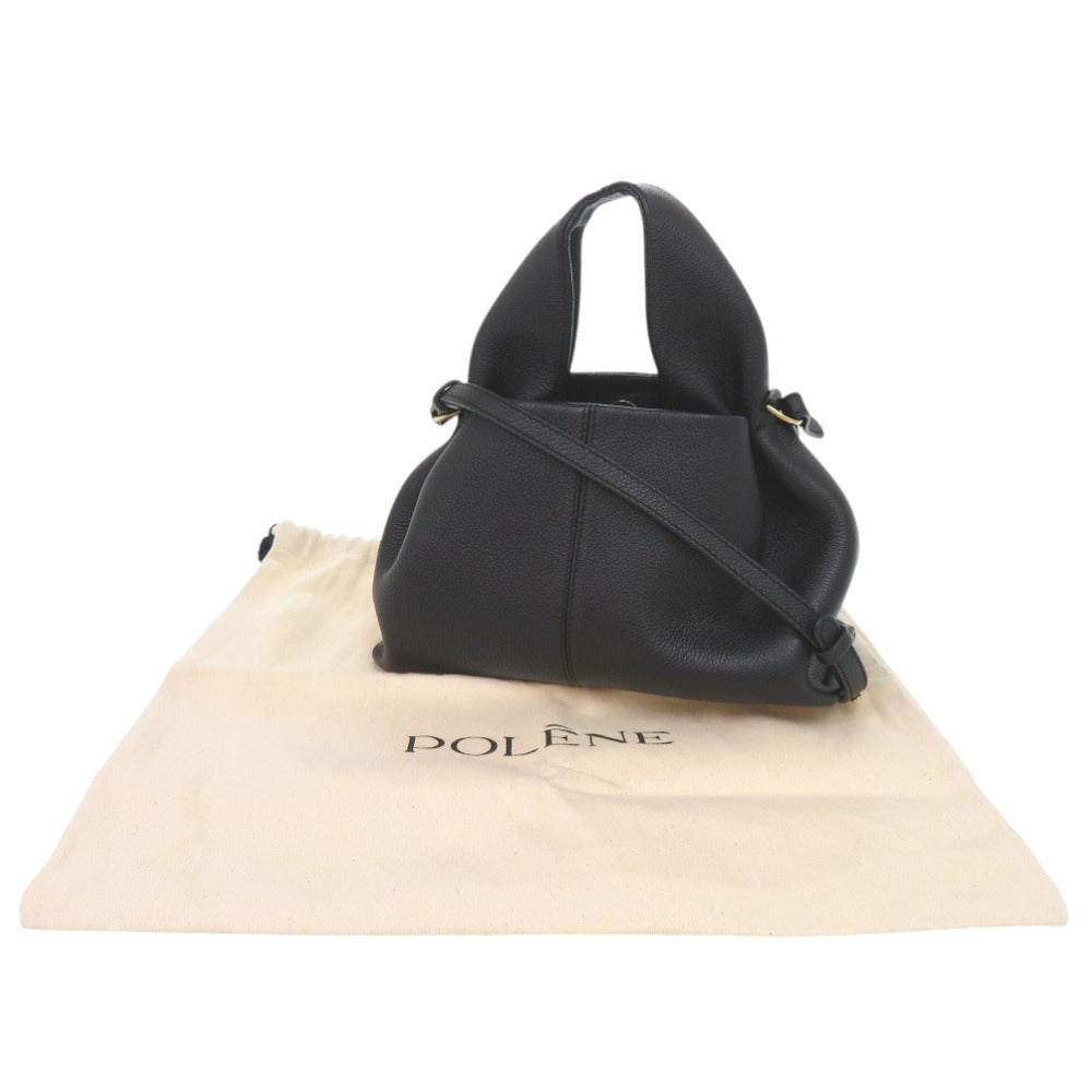 新品同様 ポレーヌ 2WAY カーフレザー ブラック ハンドバッグ 黒 0818【中古】POLENE
