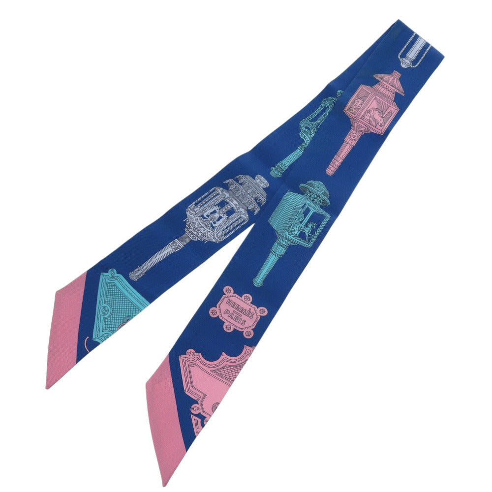 美品 エルメス ツイリー Merveilleuses Lanternes メルヴェイユーズ ランタン シルク ブルー スカーフ 青 0819【中古】HERMES