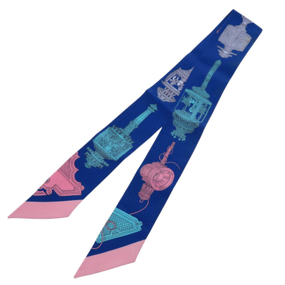 美品 エルメス ツイリー Merveilleuses Lanternes メルヴェイユーズ ランタン シルク ブルー スカーフ 青 0819【中古】HERMES