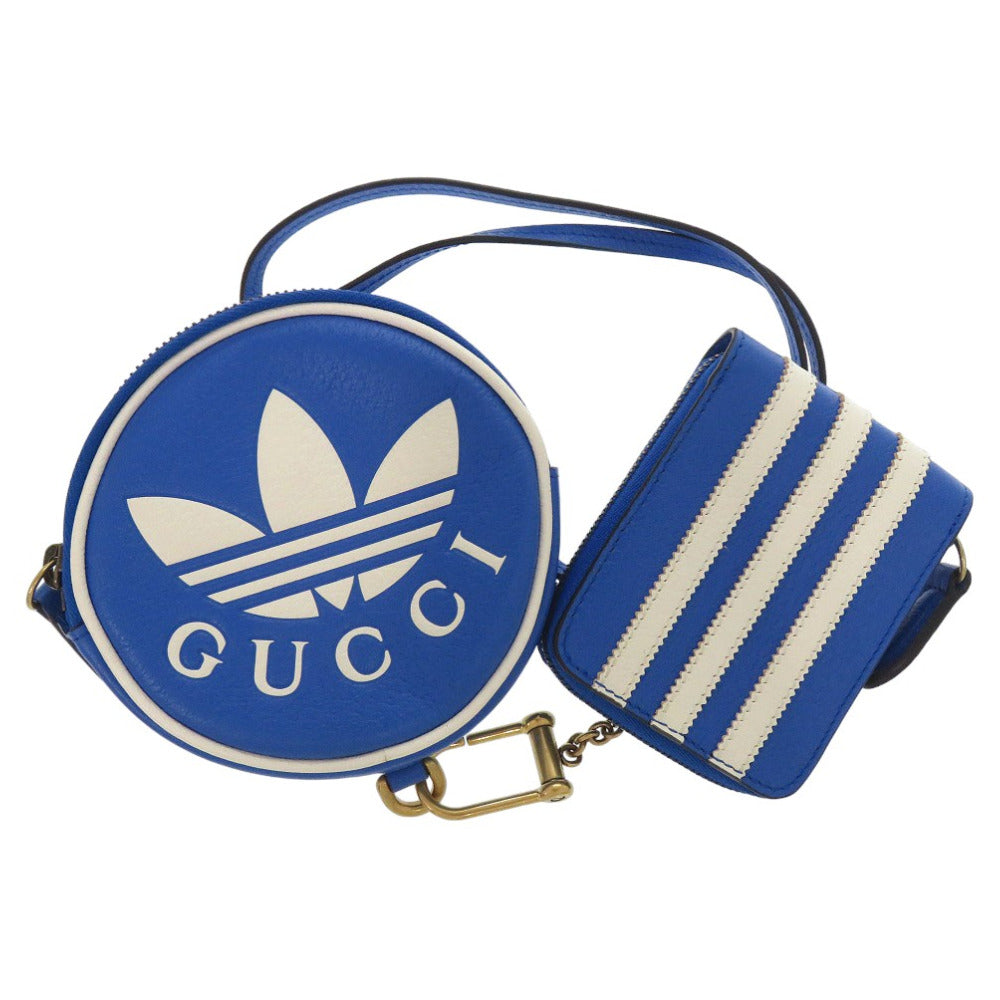 未使用品 グッチ × アディダス GUCCI × adidas originals ミニネックポーチ マルチコインケース ストラップ付きコインケース レザー 0835【中古】GUCCI