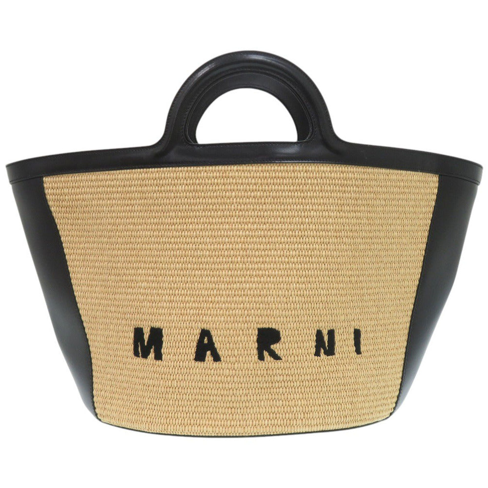 美品 マルニ カゴバッグ ラフィア/レザー ベージュ ハンドバッグ 0841【中古】MARNI