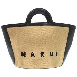 美品 マルニ カゴバッグ ラフィア/レザー ベージュ ハンドバッグ 0841【中古】MARNI