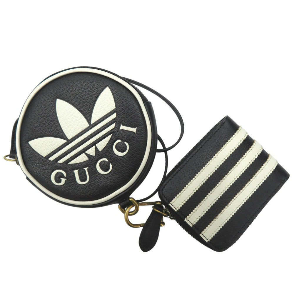 未使用品 グッチ × アディダス GUCCI × adidas originals ミニネックポーチ マルチコインケース ストラップ付きコインケース レザー ブラック 0846【中古】GUCCI