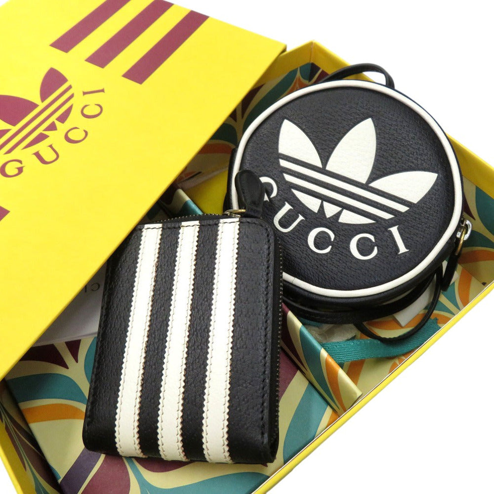 未使用品 グッチ × アディダス GUCCI × adidas originals ミニネックポーチ マルチコインケース ストラップ付きコインケース レザー ブラック 0846【中古】GUCCI