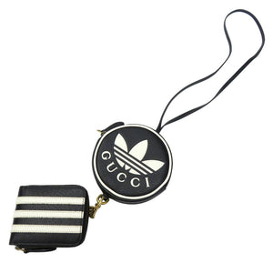 未使用品 グッチ × アディダス GUCCI × adidas originals ミニネックポーチ マルチコインケース ストラップ付きコインケース レザー ブラック 0846【中古】GUCCI
