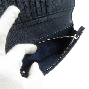 未使用 プラダ サフィアーノ 2MV836 レザー ブラック ネイビー 二つ折り 長財布 0937【中古】PRADA