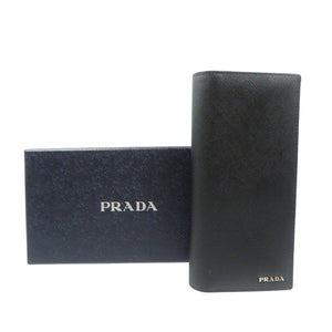 未使用 プラダ サフィアーノ 2MV836 レザー ブラック ネイビー 二つ折り 長財布 0937【中古】PRADA