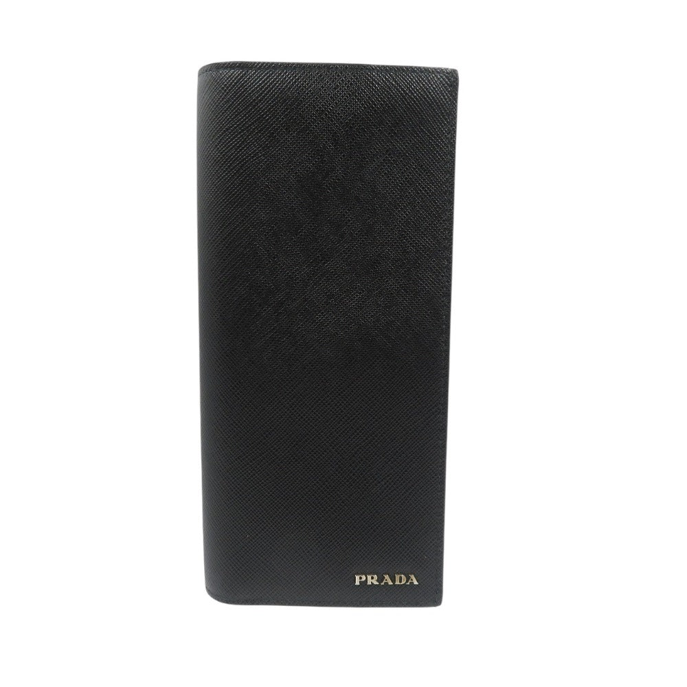 未使用 プラダ サフィアーノ 2MV836 レザー ブラック ネイビー 二つ折り 長財布 0937【中古】PRADA