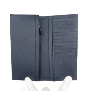 未使用 プラダ サフィアーノ 2MV836 レザー ブラック ネイビー 二つ折り 長財布 0937【中古】PRADA