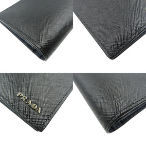 未使用 プラダ サフィアーノ 2MV836 レザー ブラック ネイビー 二つ折り 長財布 0937【中古】PRADA