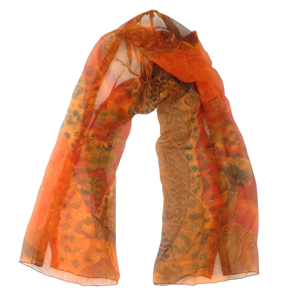 美品 エルメス GIGANTES 馬 シルク オレンジ ストール 0942【中古】HERMES