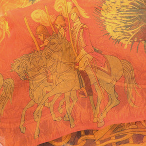 美品 エルメス GIGANTES 馬 シルク オレンジ ストール 0942【中古】HERMES