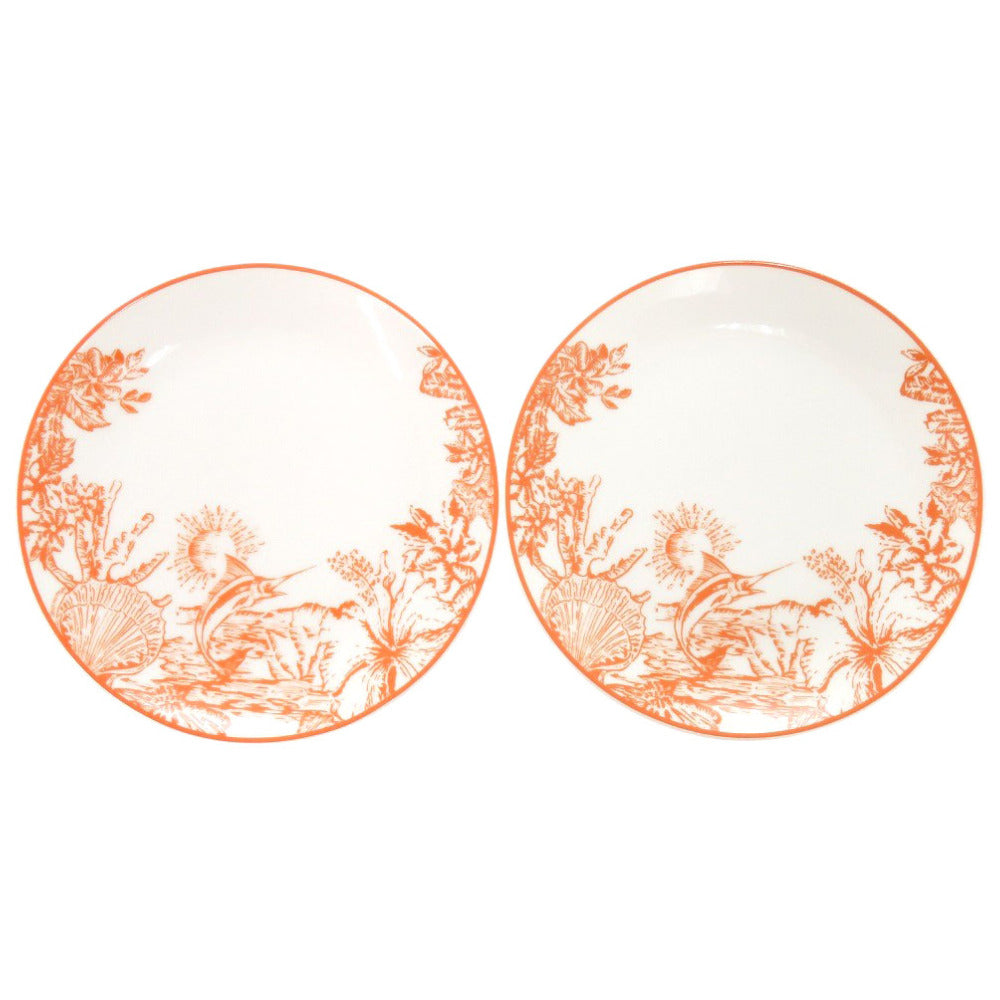 未使用 ルイ ヴィトン Set Of 2 Side Plates LV By The Pool トロピカルフローラル モチーフ R95811 リモージュ磁器 オレンジ 食器 皿 プレート LV 0951【中古】LOUIS VUITTON