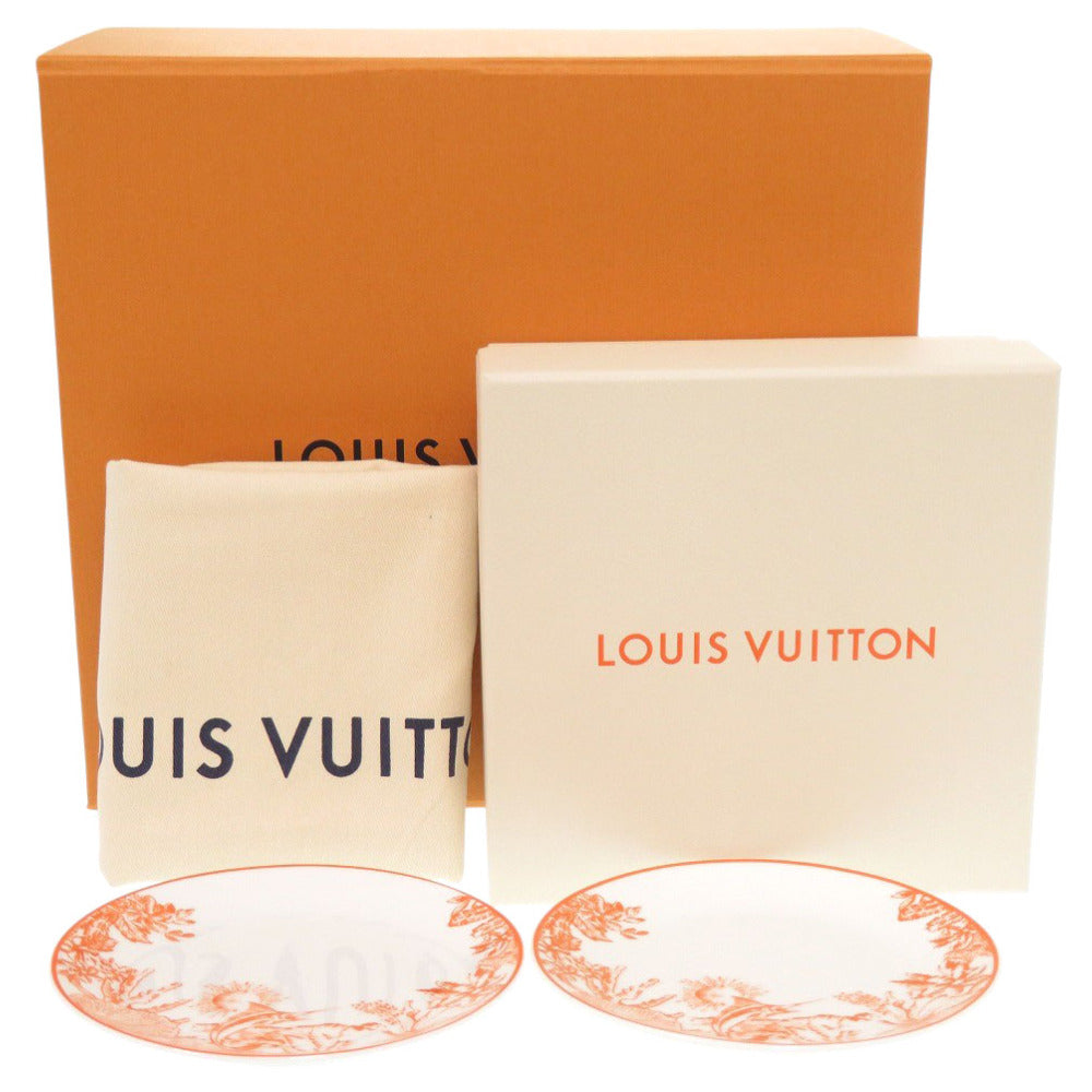 未使用 ルイ ヴィトン Set Of 2 Side Plates LV By The Pool トロピカルフローラル モチーフ R95811 リモージュ磁器 オレンジ 食器 皿 プレート LV 0951【中古】LOUIS VUITTON