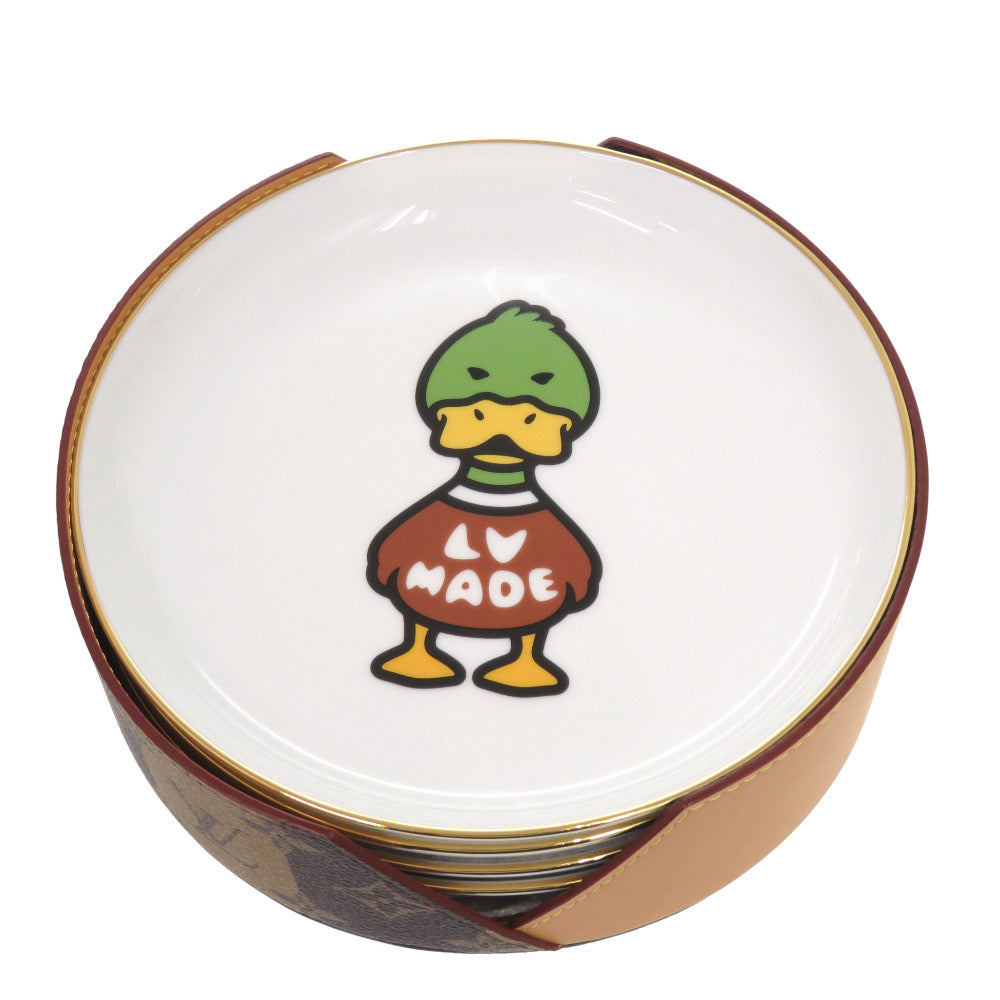 未使用 ルイ ヴィトン NIGO コラボ アシェット4 GI0729 4枚セット お皿 磁器 レザー ホワイト 白 食器 LV 0952【中古】LOUIS VUITTON