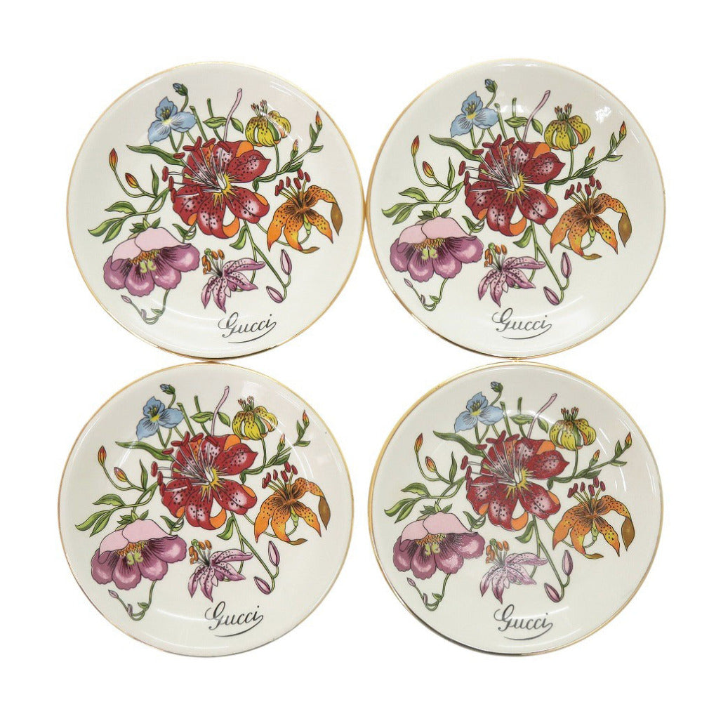 美品 グッチ フローラ 小皿 4枚セット 磁器 ホワイト 食器 白 0957【中古】GUCCI