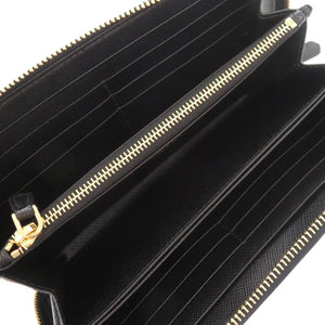 未使用品 プラダ リボン サフィアーノ ブラック ラウンドファスナー 長財布 黒 0960【中古】PRADA