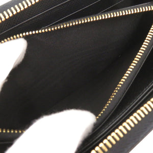 未使用品 プラダ リボン サフィアーノ ブラック ラウンドファスナー 長財布 黒 0960【中古】PRADA